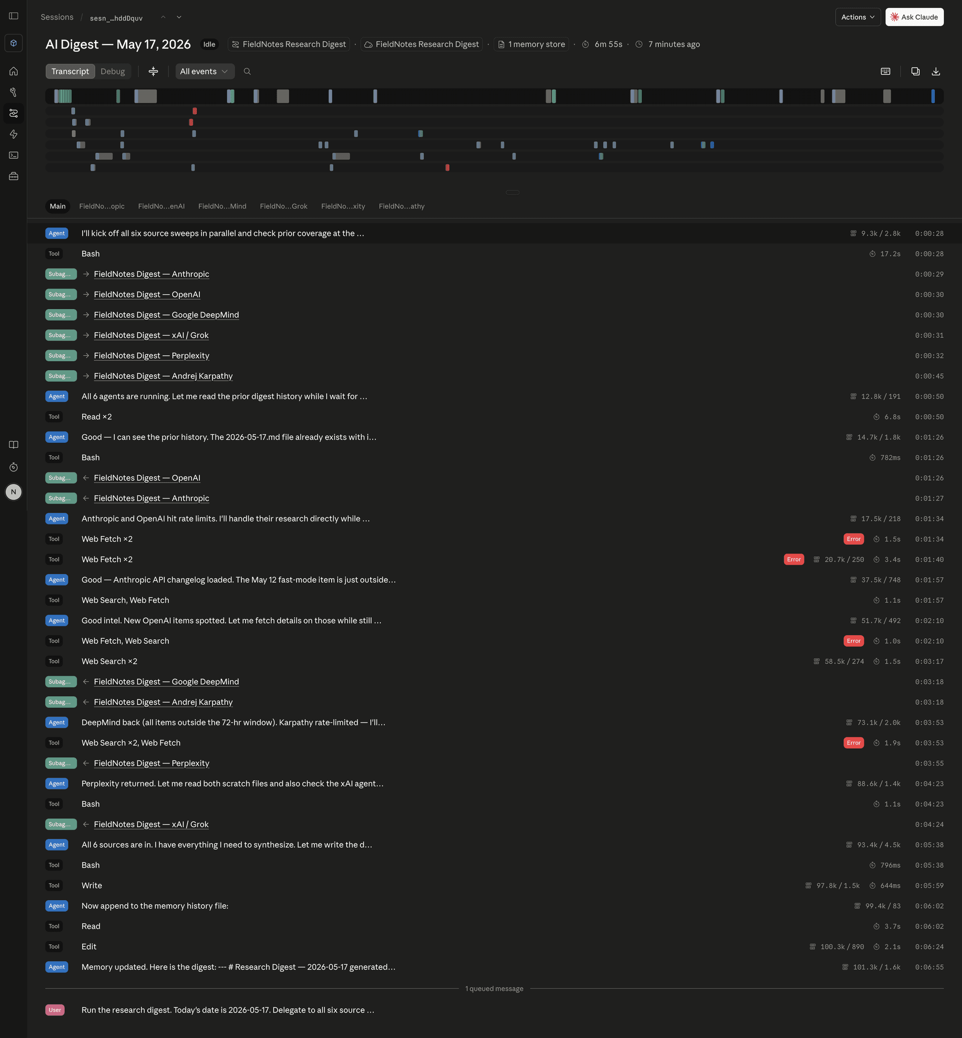 Multi-agent view in console