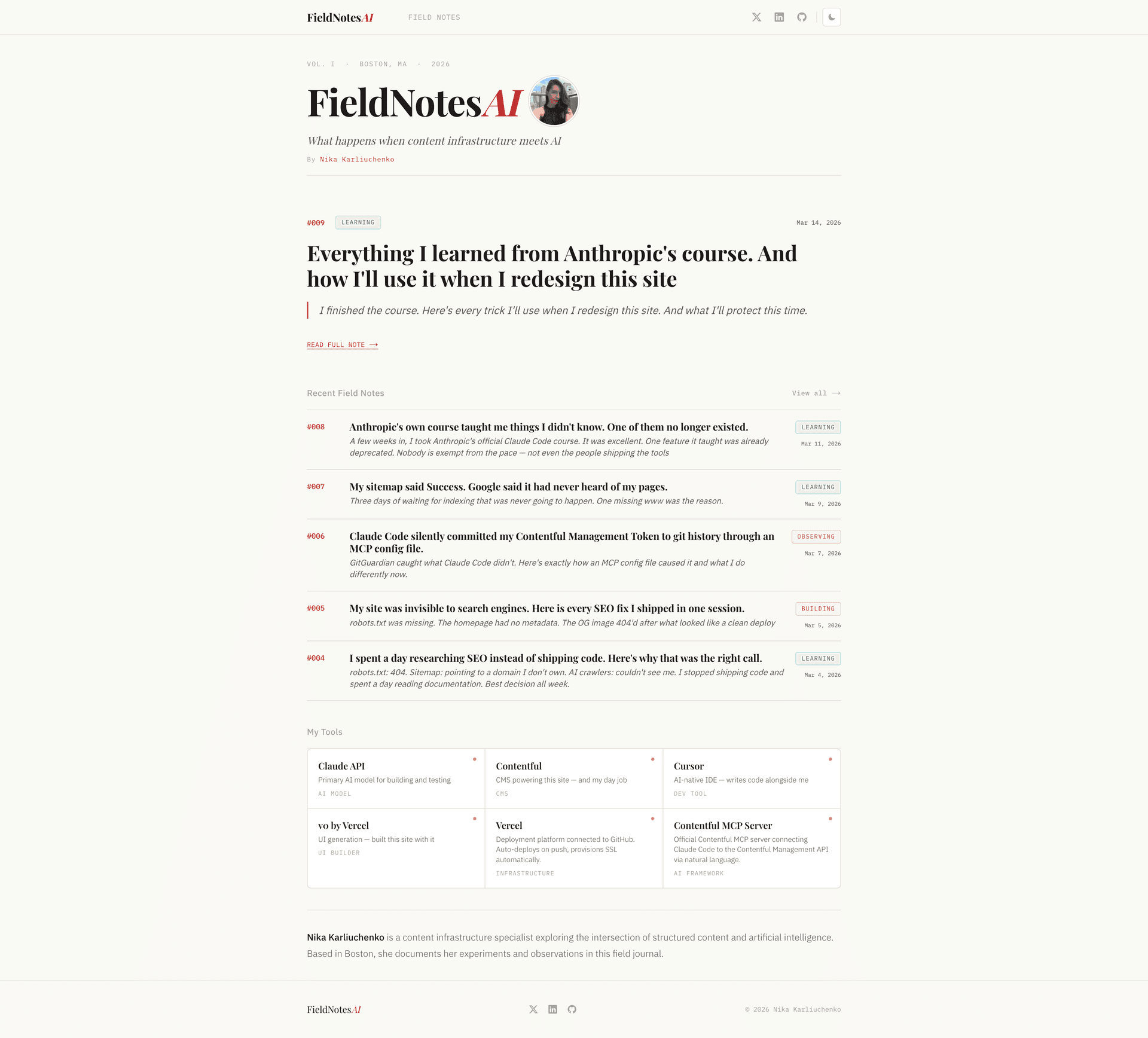 Home page - after the redesign - light mode