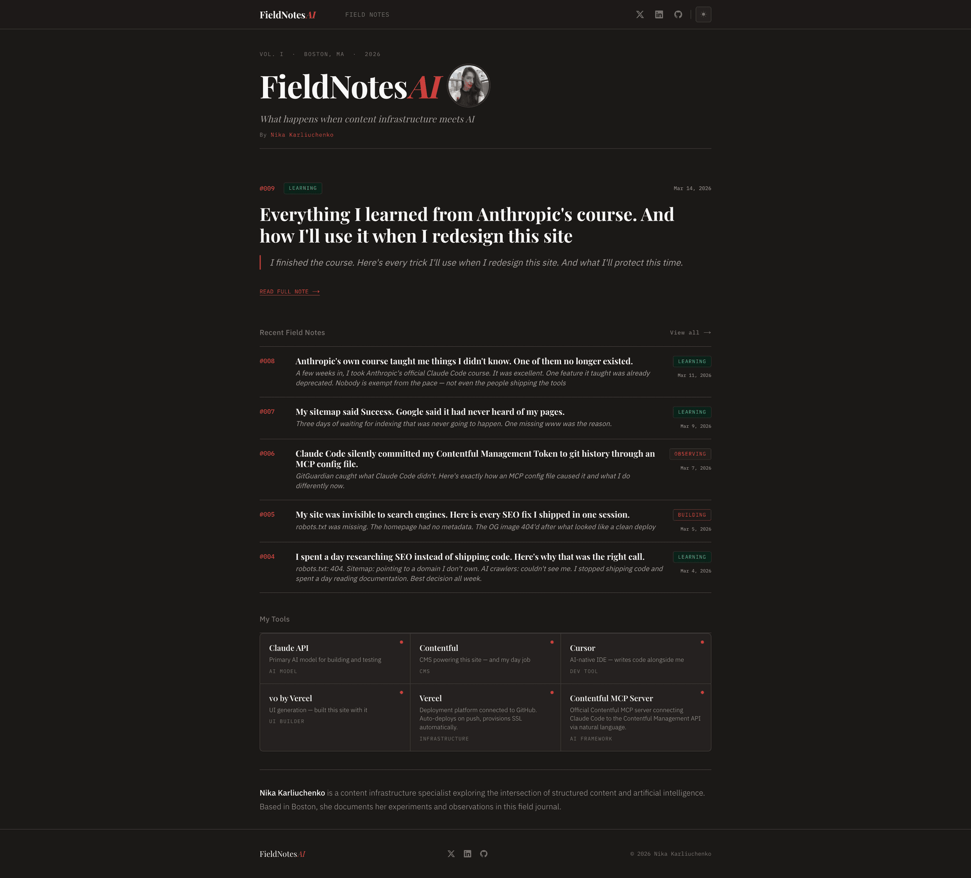 Home page after the redesign - Dark mode